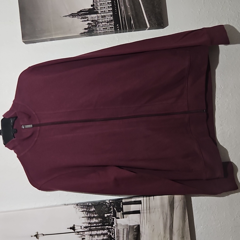 Perry Ellis Sweater Jacket Size Medium Zip Up Knit Red  Long Sleeves Pockets